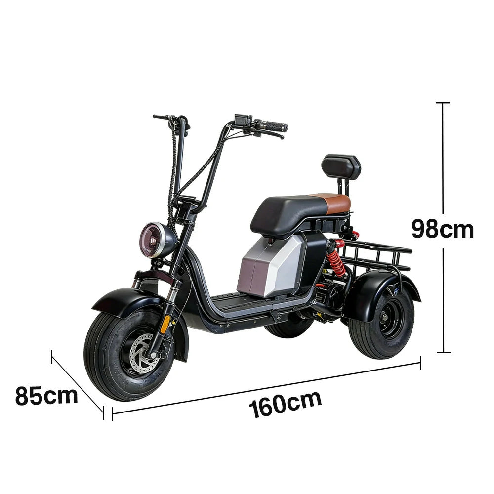 GLIDER HALLEY MY 718-3 1000W 60V 20AH Lithium Battery Three Wheels Electric Motorbike/Motorcycle/Scooter - Black Cruise at 25km/h - Unlock More Power (Details Inside)*