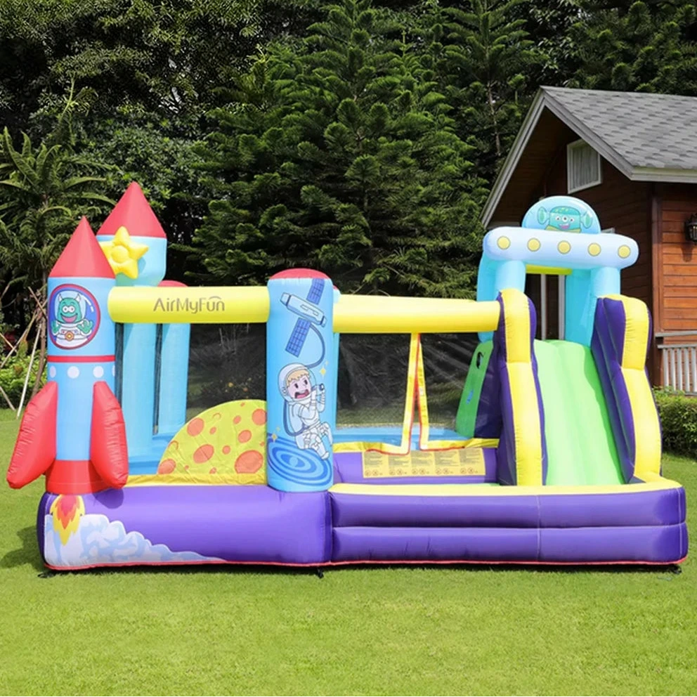 GAMEON Space Rocket Theme Bounce House PVC Inflatable Castle with Blower for Kids Outdoor Fun Playland