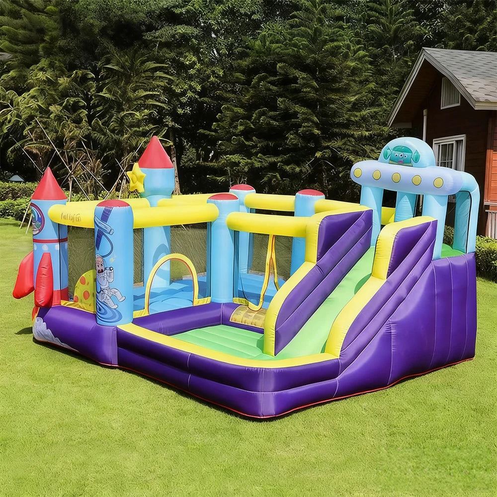 GAMEON Space Rocket Theme Bounce House PVC Inflatable Castle with Blower for Kids Outdoor Fun Playland