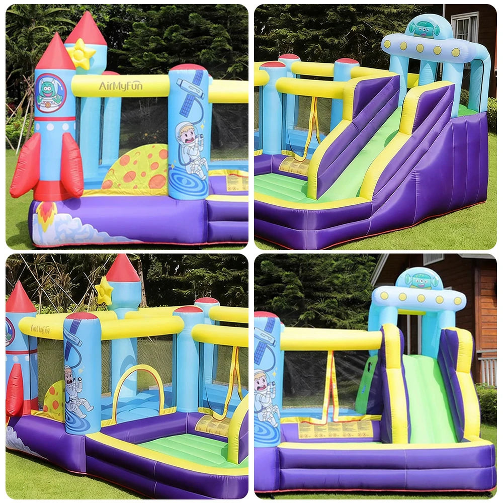 GAMEON Space Rocket Theme Bounce House PVC Inflatable Castle with Blower for Kids Outdoor Fun Playland