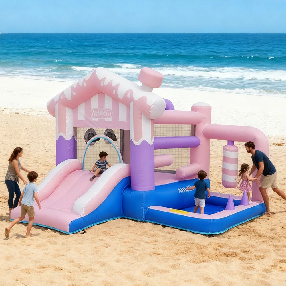 GAMEON Pink House Theme Bounce House PVC Inflatable Playland with Blower for Kids Outdoor Fun