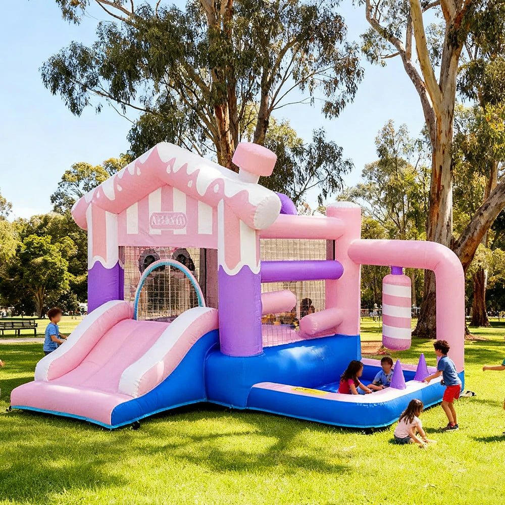 GAMEON Pink House Theme Bounce House PVC Inflatable Playland with Blower for Kids Outdoor Fun