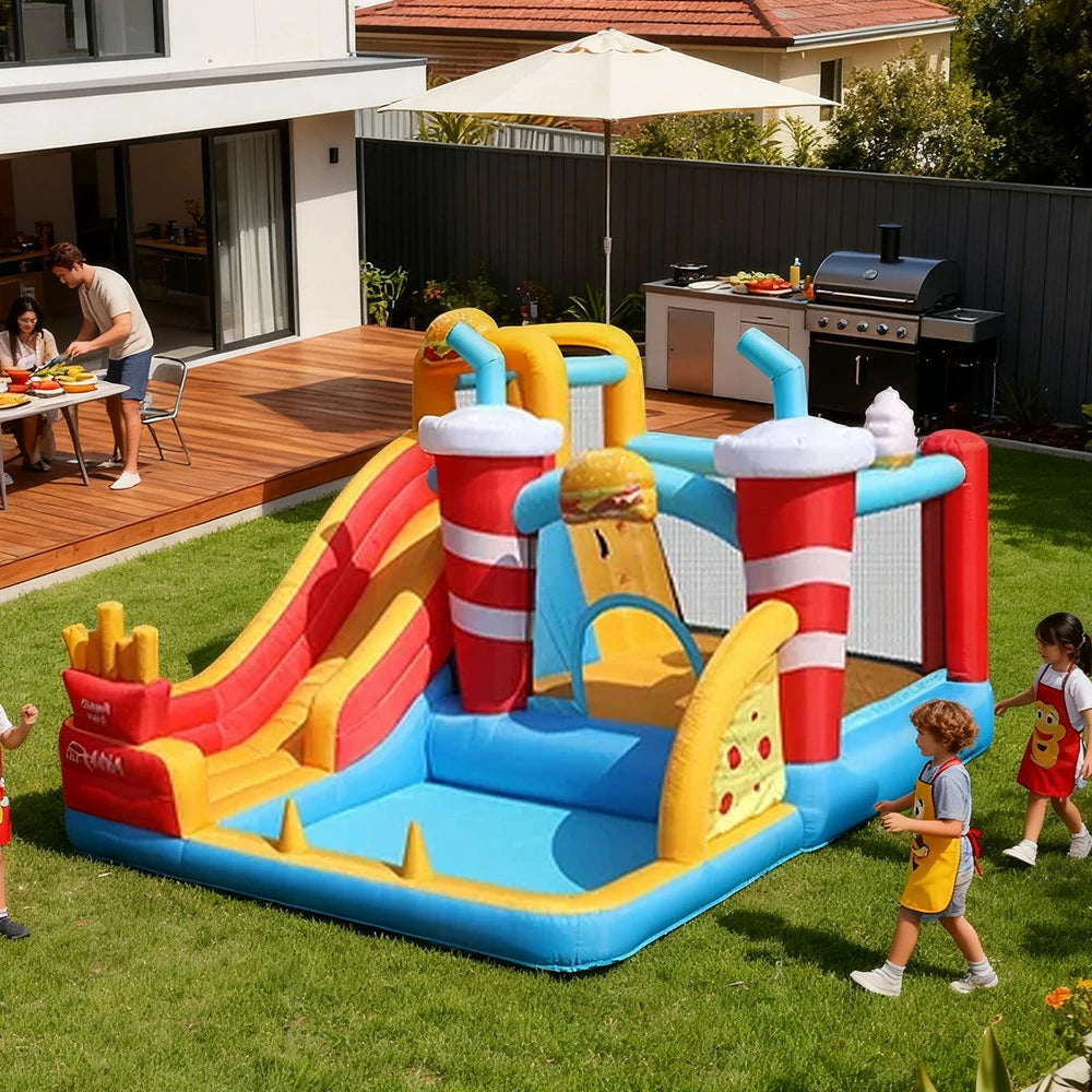 GAMEON Fries Theme Bounce House PVC Inflatable Castle with Blower for Kids Outdoor Fun Playland
