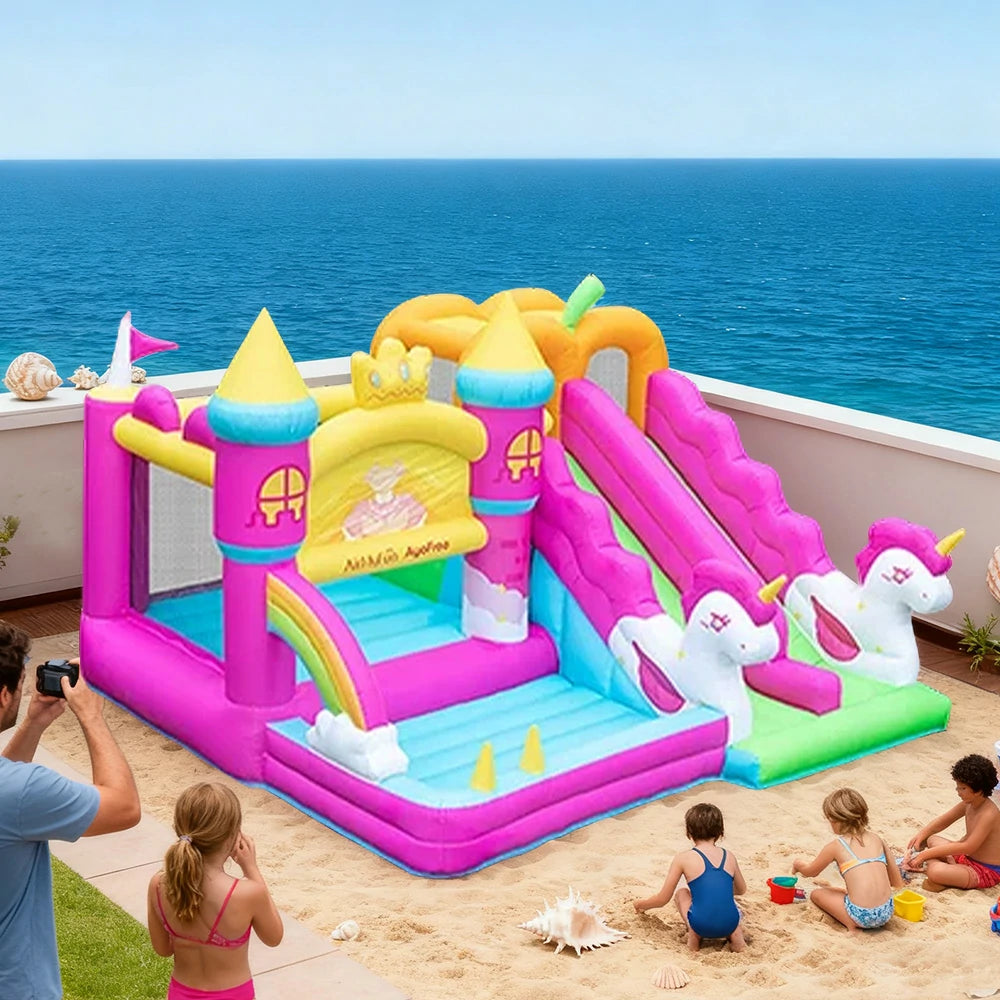 GAMEON Princess Castle Theme Bounce House PVC Inflatable Playland with Blower for Kids Outdoor Fun