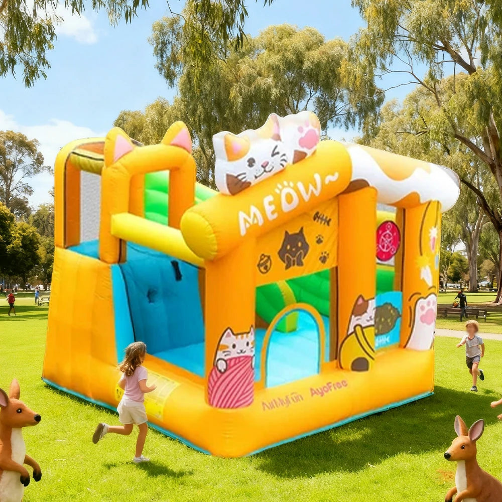 GAMEON Cat Theme Bounce House PVC Inflatable Castle with Blower for Kids Outdoor Fun Playland