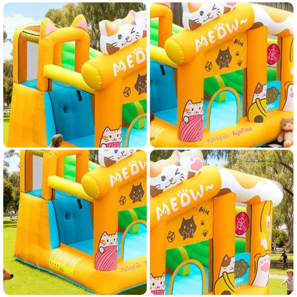 GAMEON Cat Theme Bounce House PVC Inflatable Castle with Blower for Kids Outdoor Fun Playland