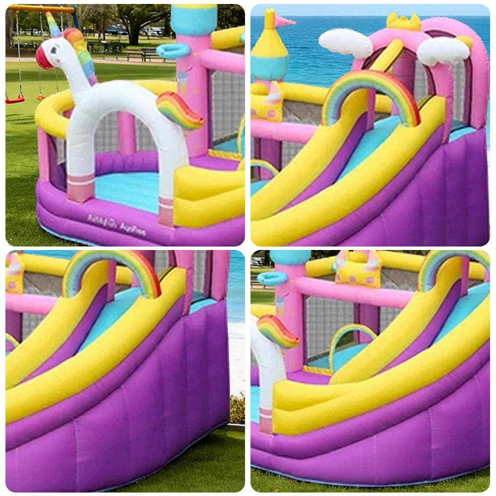 GAMEON Unicorn Theme Bounce House PVC Inflatable Castle with Blower for Kids Outdoor Fun Playland