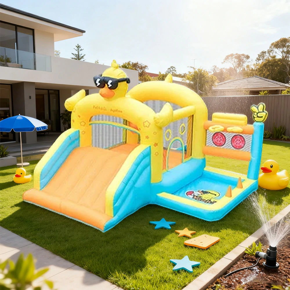 GAMEON Duck Theme Bounce House PVC Inflatable Castle with Blower for Kids Outdoor Fun Playland