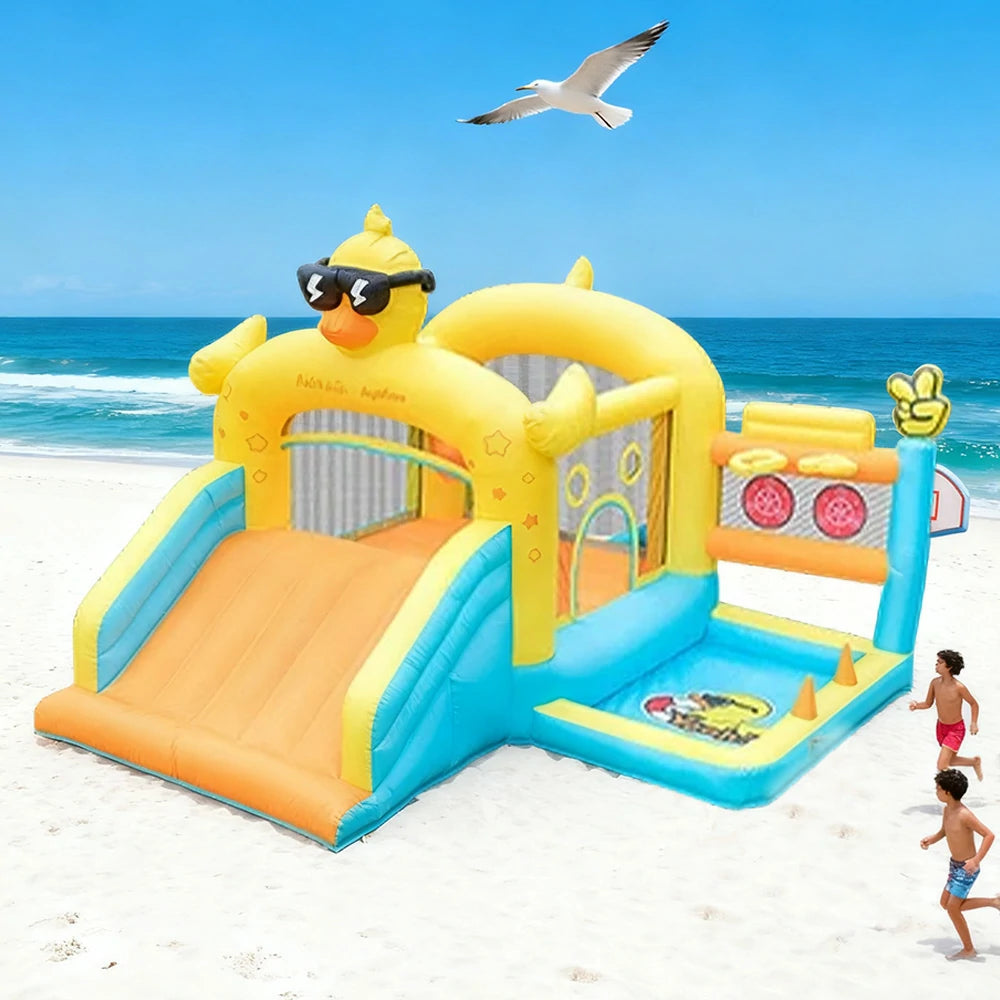 GAMEON Duck Theme Bounce House PVC Inflatable Castle with Blower for Kids Outdoor Fun Playland