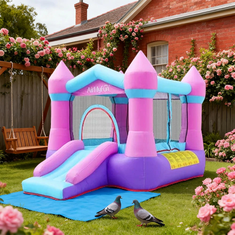GAMEON Rocket Theme Bounce House PVC Inflatable Castle with Blower for Kids Outdoor Fun Playland - Pink&Purple