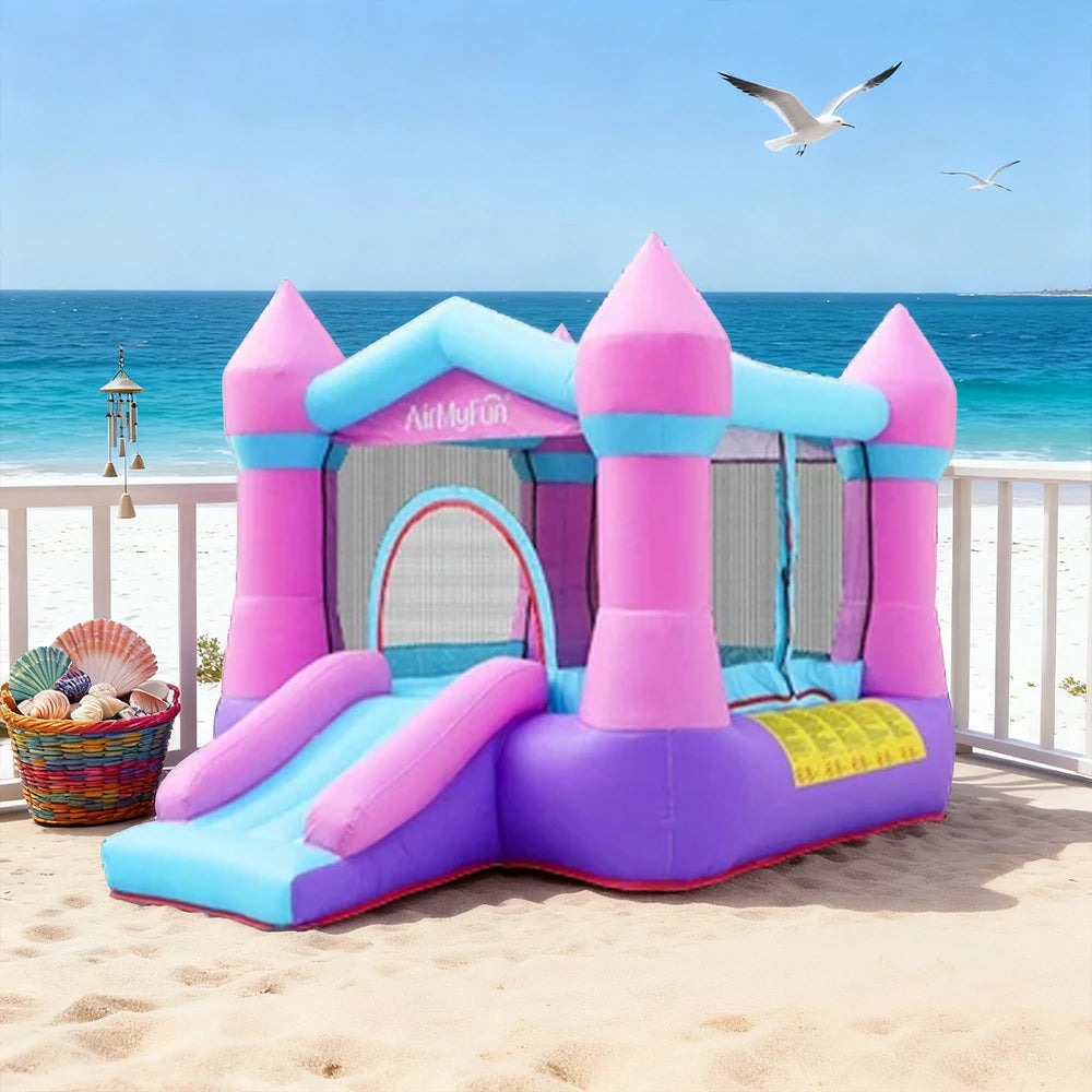 GAMEON Rocket Theme Bounce House PVC Inflatable Castle with Blower for Kids Outdoor Fun Playland - Pink&Purple
