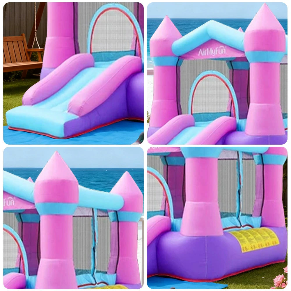GAMEON Rocket Theme Bounce House PVC Inflatable Castle with Blower for Kids Outdoor Fun Playland - Pink&Purple