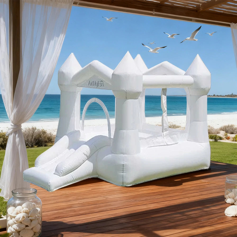 GAMEON Rocket Theme Bounce House PVC Inflatable Castle with Blower for Kids Outdoor Fun Playland - White