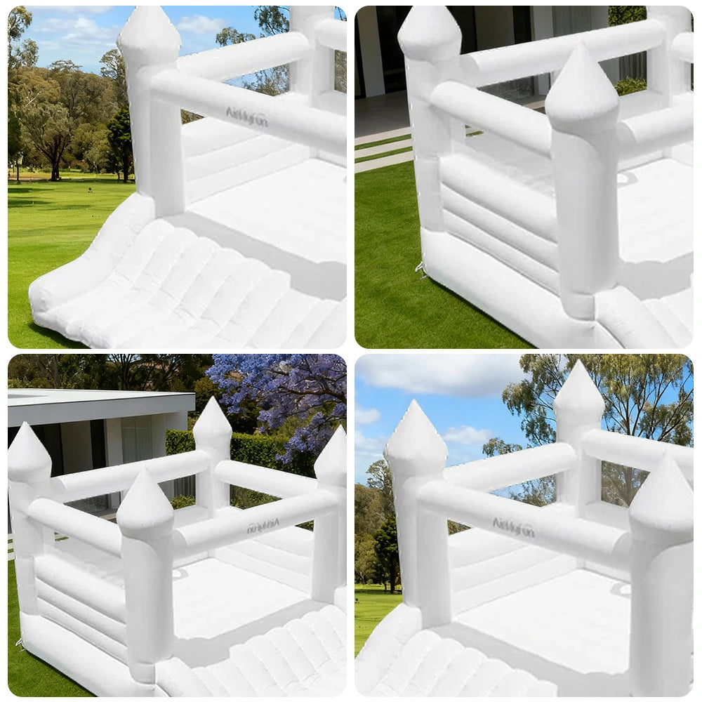 GAMEON White Rocket Style PVC Inflatable Bounce Castle with Blower for Kids Backyard Parties and Outdoor Play