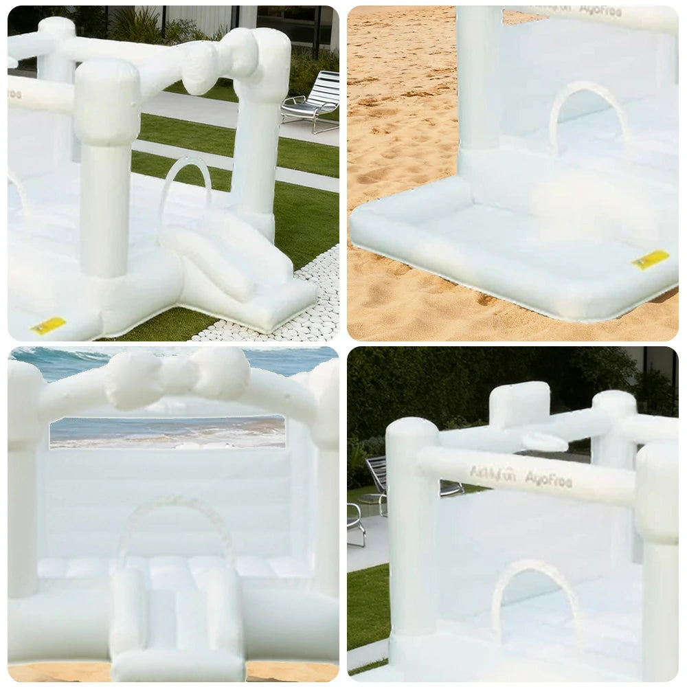 GAMEON White Wedding Style PVC Inflatable Bounce Castle with Blower for Parties, Events and Photo Backdrops