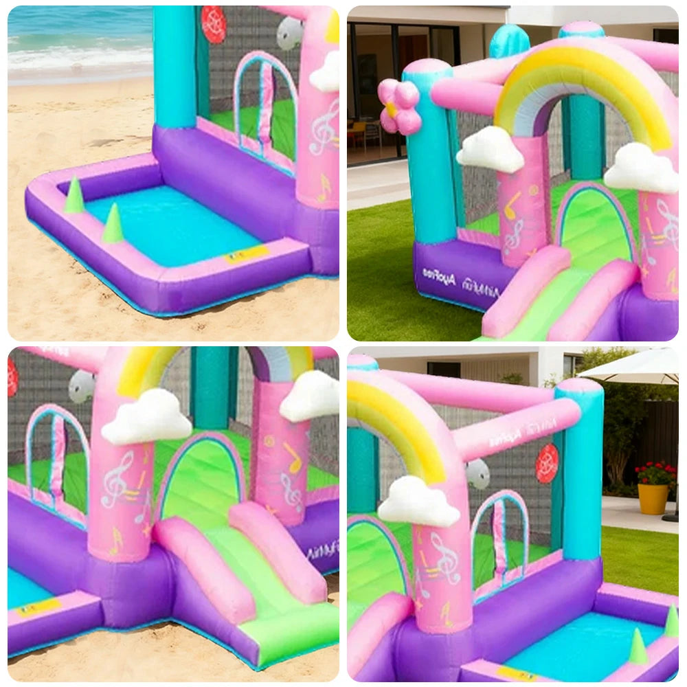 GAMEON Rainbow Unicorn Theme PVC Inflatable Bounce Castle with Blower for Kids Outdoor Water Fun and Backyard Play