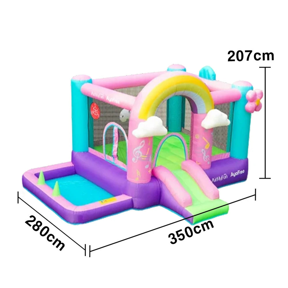 GAMEON Rainbow Unicorn Theme PVC Inflatable Bounce Castle with Blower for Kids Outdoor Water Fun and Backyard Play