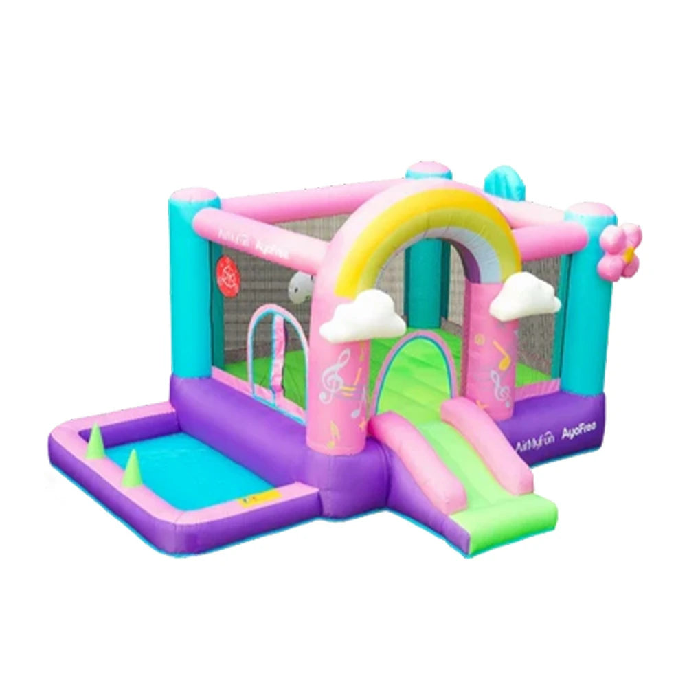 GAMEON Rainbow Unicorn Theme PVC Inflatable Bounce Castle with Blower for Kids Outdoor Water Fun and Backyard Play