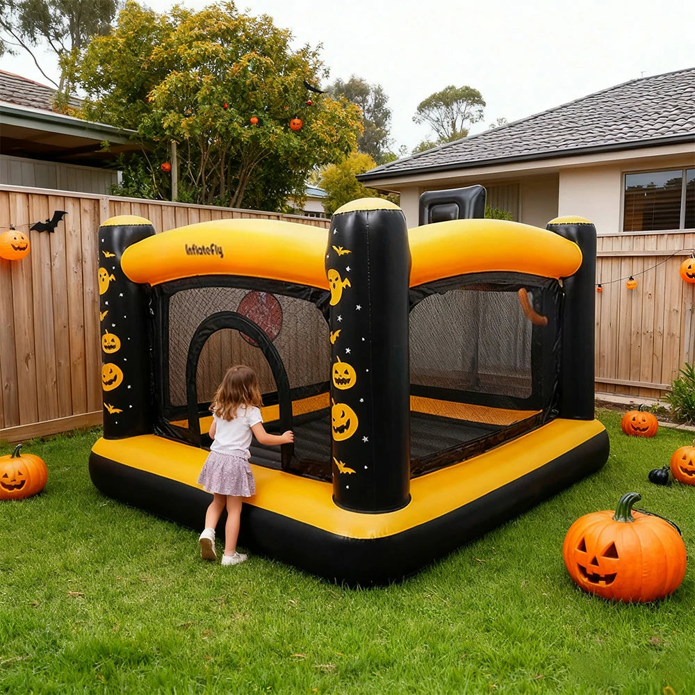 GAMEON Halloween Theme PVC Inflatable Bounce Castle with Blower - Black and Orange Design