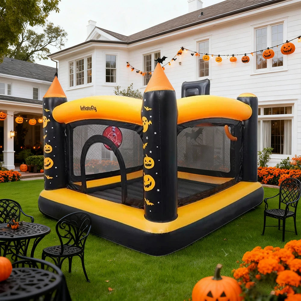 GAMEON Halloween Theme PVC Inflatable Bounce Castle with Blower - Black and Orange Design
