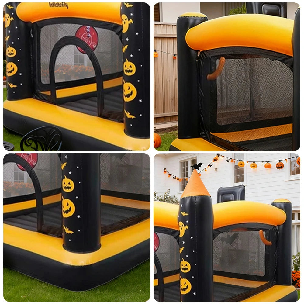 GAMEON Halloween Theme PVC Inflatable Bounce Castle with Blower - Black and Orange Design