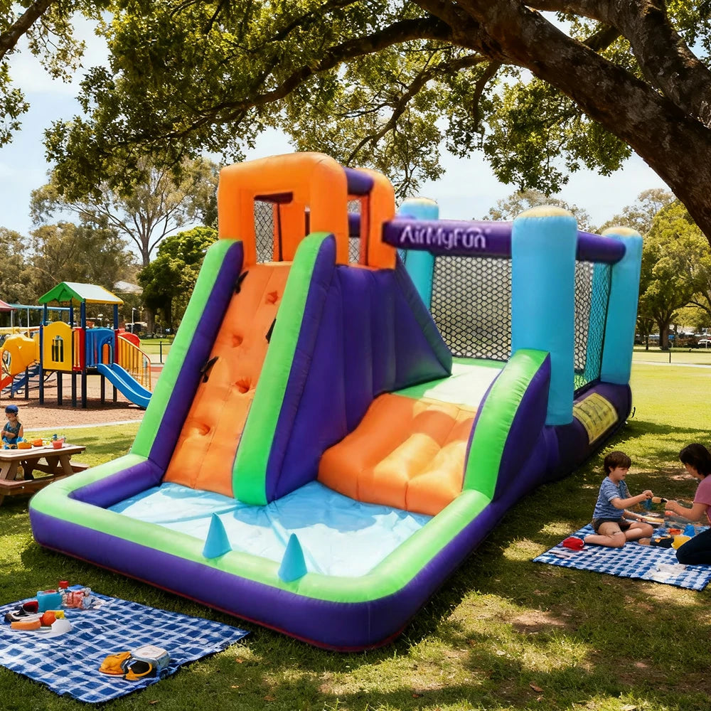 GAMEON Climbing Slide PVC Inflatable Castle with Blower - Multi-Color Bounce and Slide Design