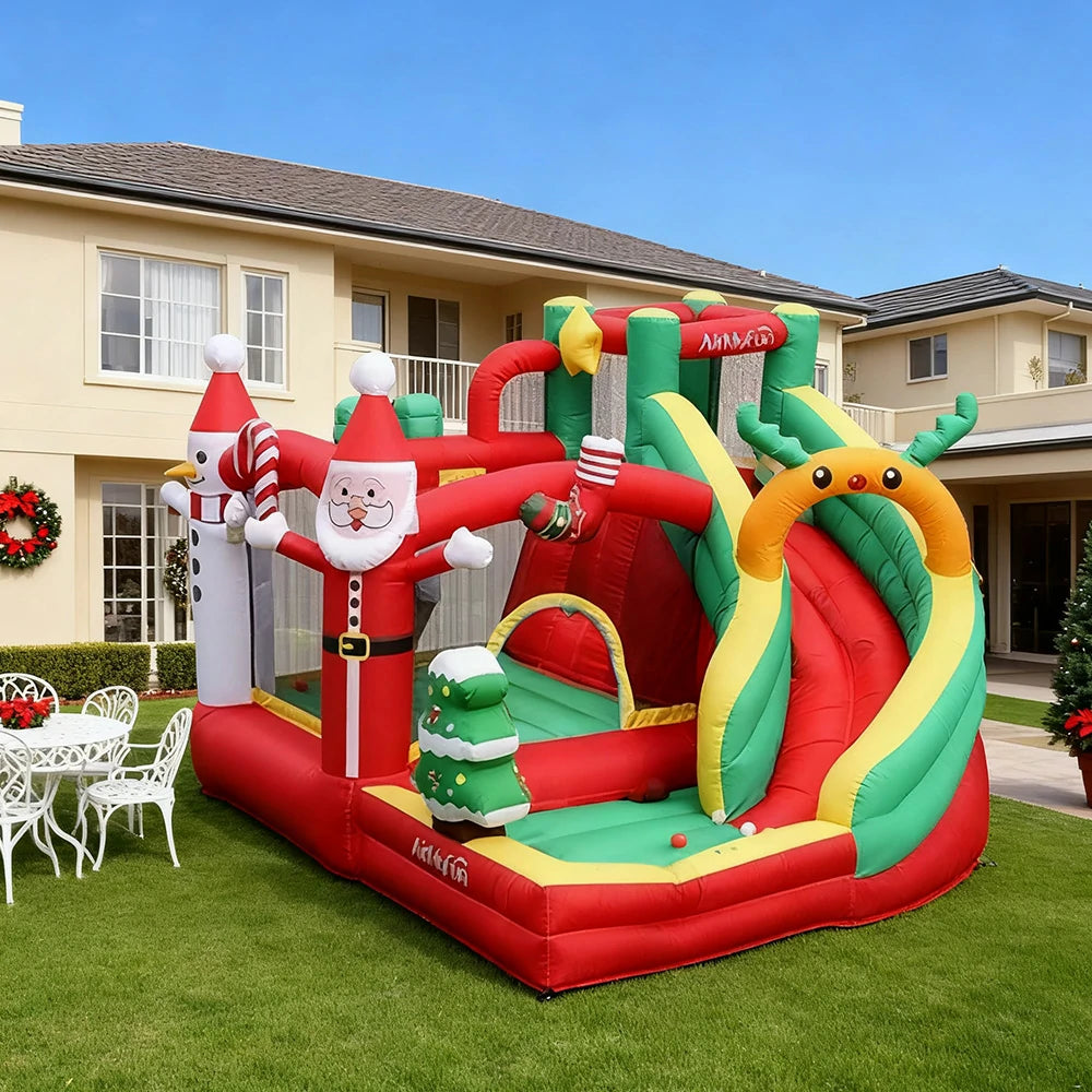 GAMEON Christmas Tree Theme PVC Inflatable Castle with Blower - Holiday Decorative Bounce Design