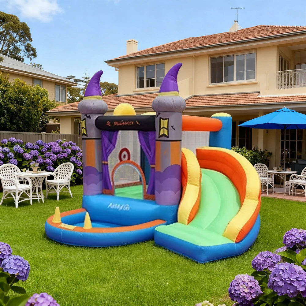 GAMEON Halloween Castle Theme PVC Inflatable Bounce House with Blower - Spooky Multi-Color Design