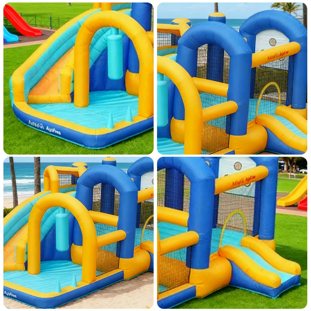 GAMEON Dual Slide PVC Inflatable Bounce Castle with Blower - Blue and Yellow Slide Combo Design