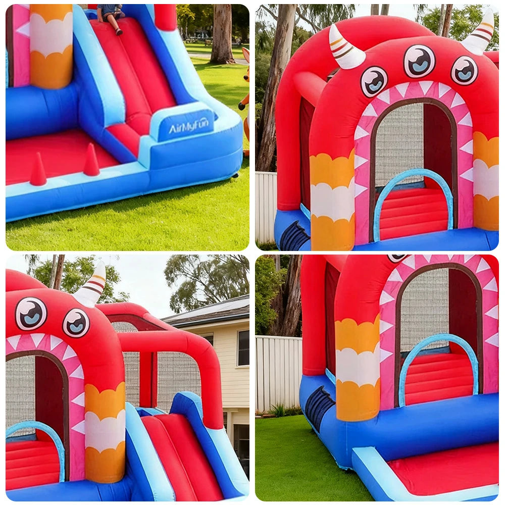 GAMEON Three-Eyed Monster PVC Inflatable Bounce Castle with Blower - Red and Blue Monster Theme Design