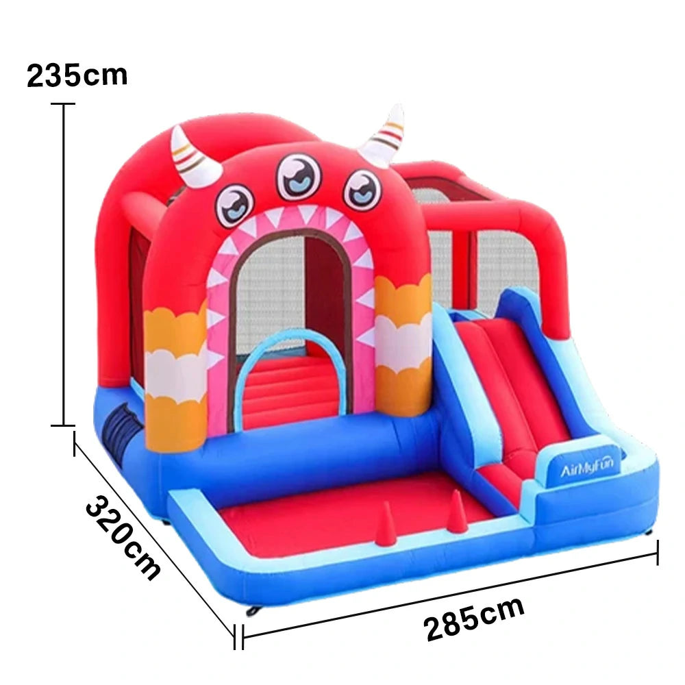 GAMEON Three-Eyed Monster PVC Inflatable Bounce Castle with Blower - Red and Blue Monster Theme Design