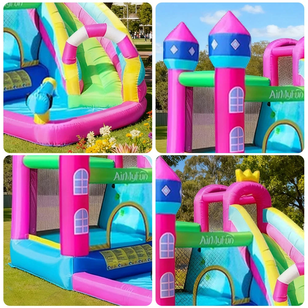 GAMEON Princess Castle PVC Inflatable Bounce House with Blower - Pink & Blue Fantasy Design