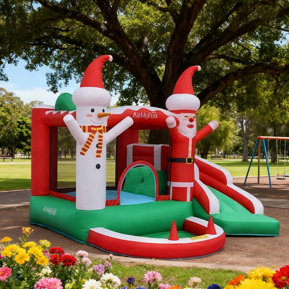 GAMEON Santa Claus Theme Inflatable Bounce Castle PVC Design with Blower - Christmas Style