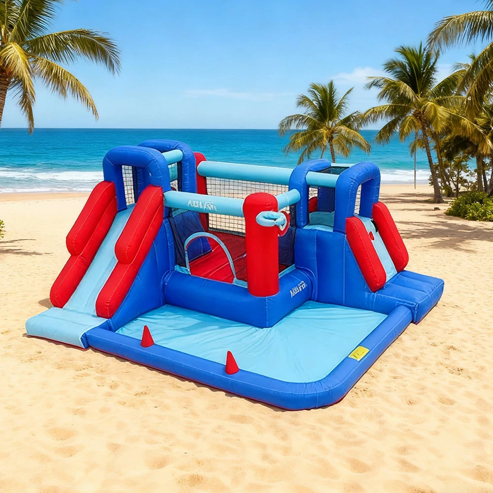 GAMEON Dual Climbing & Slide Inflatable Castle PVC Structure with Blower - Red & Blue Design