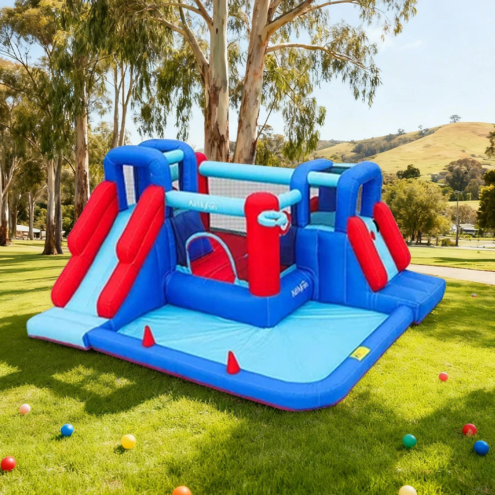 GAMEON Dual Climbing & Slide Inflatable Castle PVC Structure with Blower - Red & Blue Design