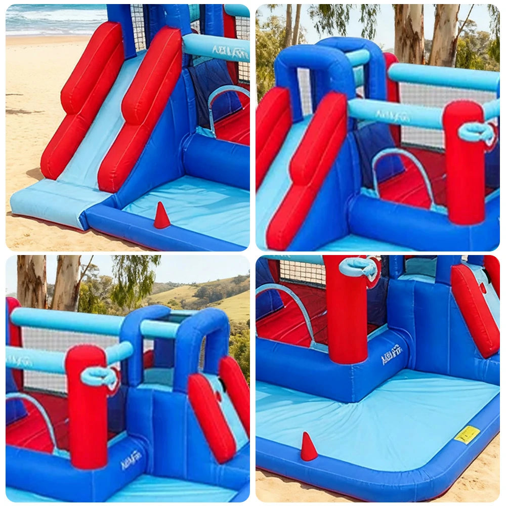 GAMEON Dual Climbing & Slide Inflatable Castle PVC Structure with Blower - Red & Blue Design