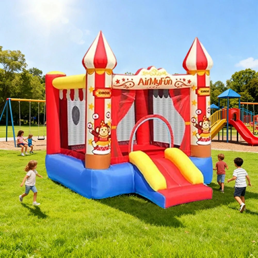 GAMEON Circus Theme Inflatable Bounce Castle PVC Build with Blower - Red & Yellow Design