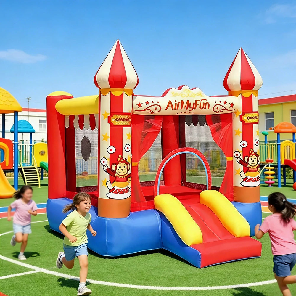 GAMEON Circus Theme Inflatable Bounce Castle PVC Build with Blower - Red & Yellow Design