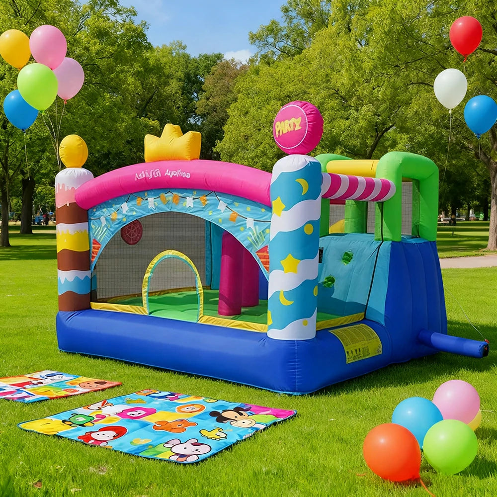 GAMEON Birthday Party Inflatable Bounce Castle PVC Build with Blower - Colorful Celebration Style