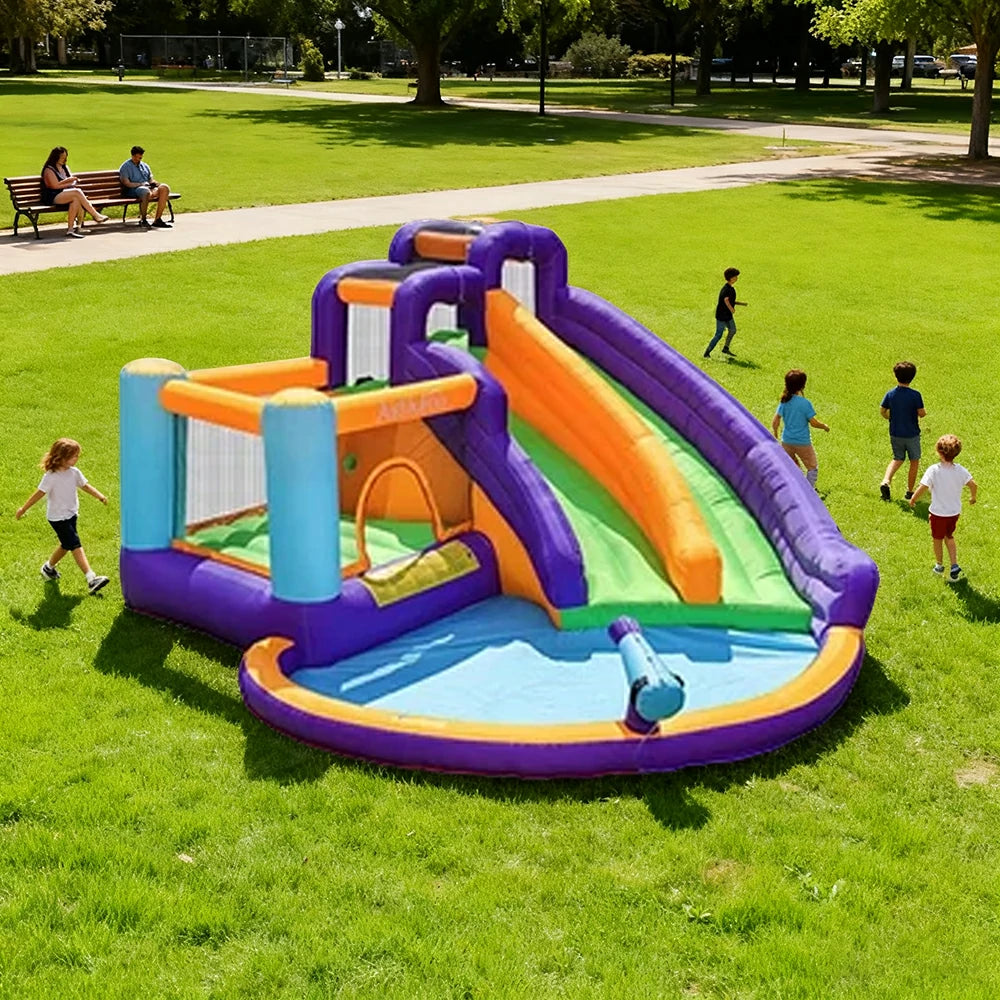 GAMEON Water Spray Slide Inflatable Bounce Castle PVC Build with Blower - Multi-Color Splash Design