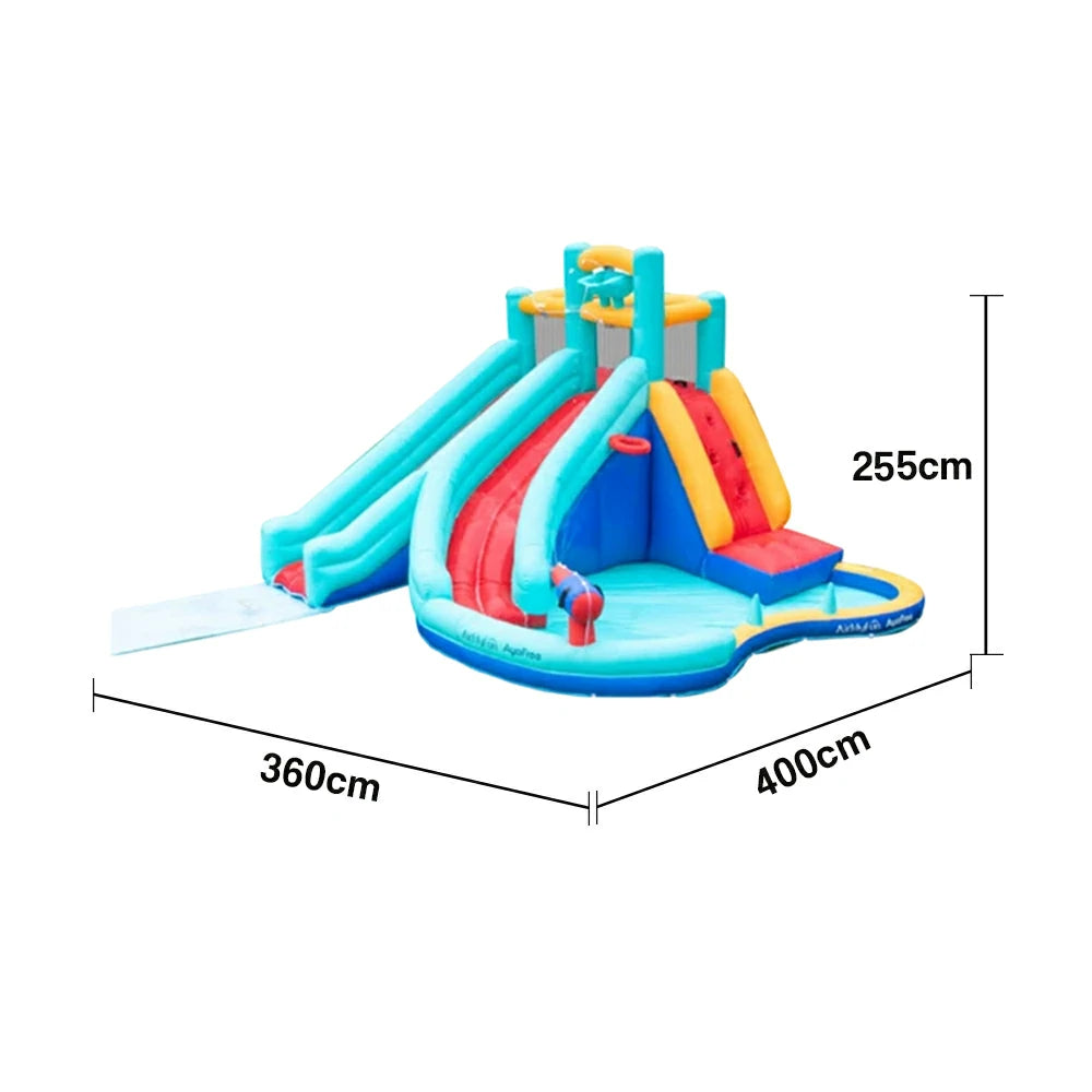 GAMEON Slide Inflatable Bounce Castle PVC Build with Blower - Aqua & Red Multi-Slide Design