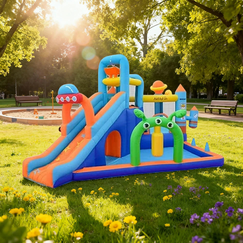 GAMEON Water Spray Space Park Inflatable Bounce Castle PVC Build with Blower - Cosmic Adventure Design
