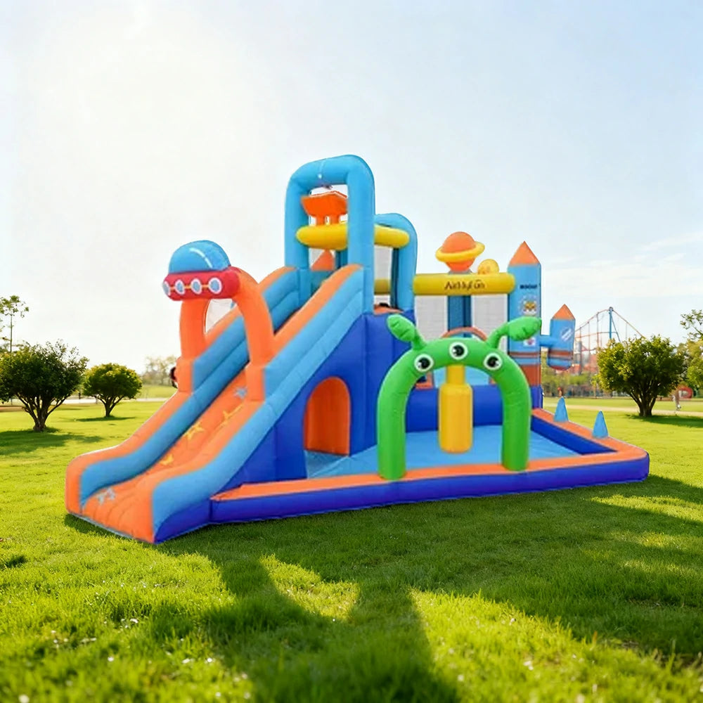 GAMEON Water Spray Space Park Inflatable Bounce Castle PVC Build with Blower - Cosmic Adventure Design