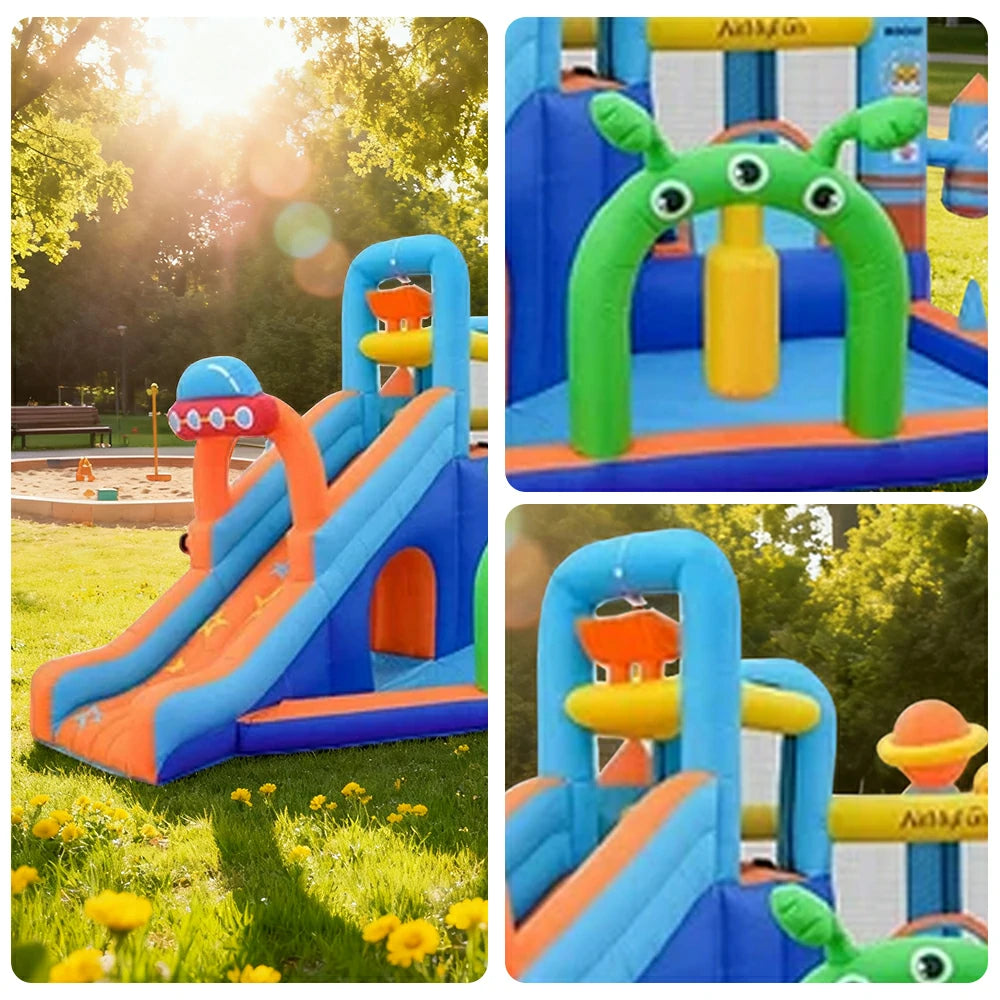GAMEON Water Spray Space Park Inflatable Bounce Castle PVC Build with Blower - Cosmic Adventure Design