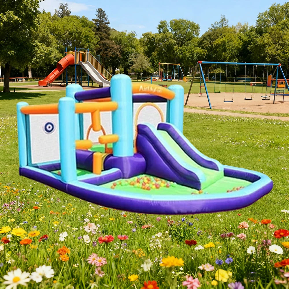 GAMEON Cross Obstacle Slide Inflatable Bounce Castle PVC Build with Blower - Multi-Activity Design