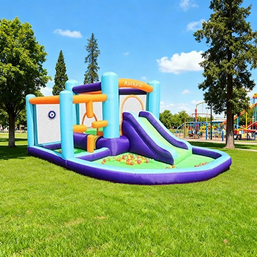 GAMEON Cross Obstacle Slide Inflatable Bounce Castle PVC Build with Blower - Multi-Activity Design