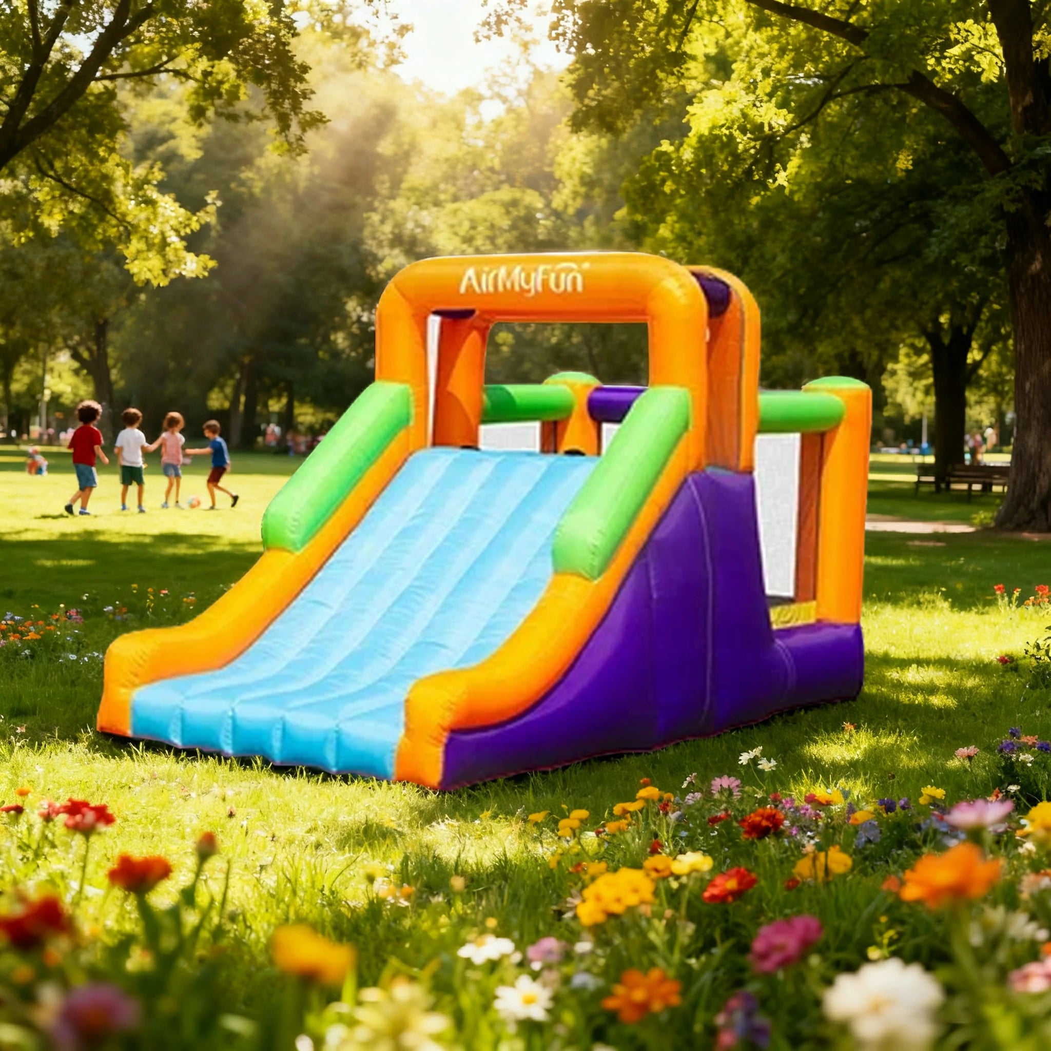 GAMEON Large Bounce & Slide Inflatable Castle PVC Build with Blower - Colorful Multi-Play Design