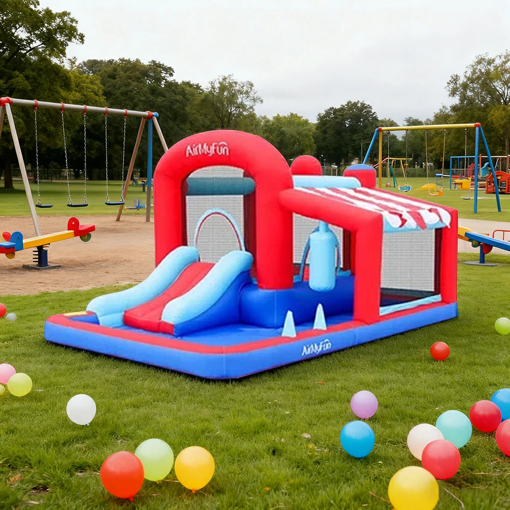 GAMEON Tent Style Inflatable Bounce Castle PVC Build with Blower - Red & Blue Playhouse Design