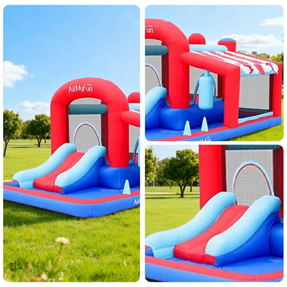 GAMEON Tent Style Inflatable Bounce Castle PVC Build with Blower - Red & Blue Playhouse Design