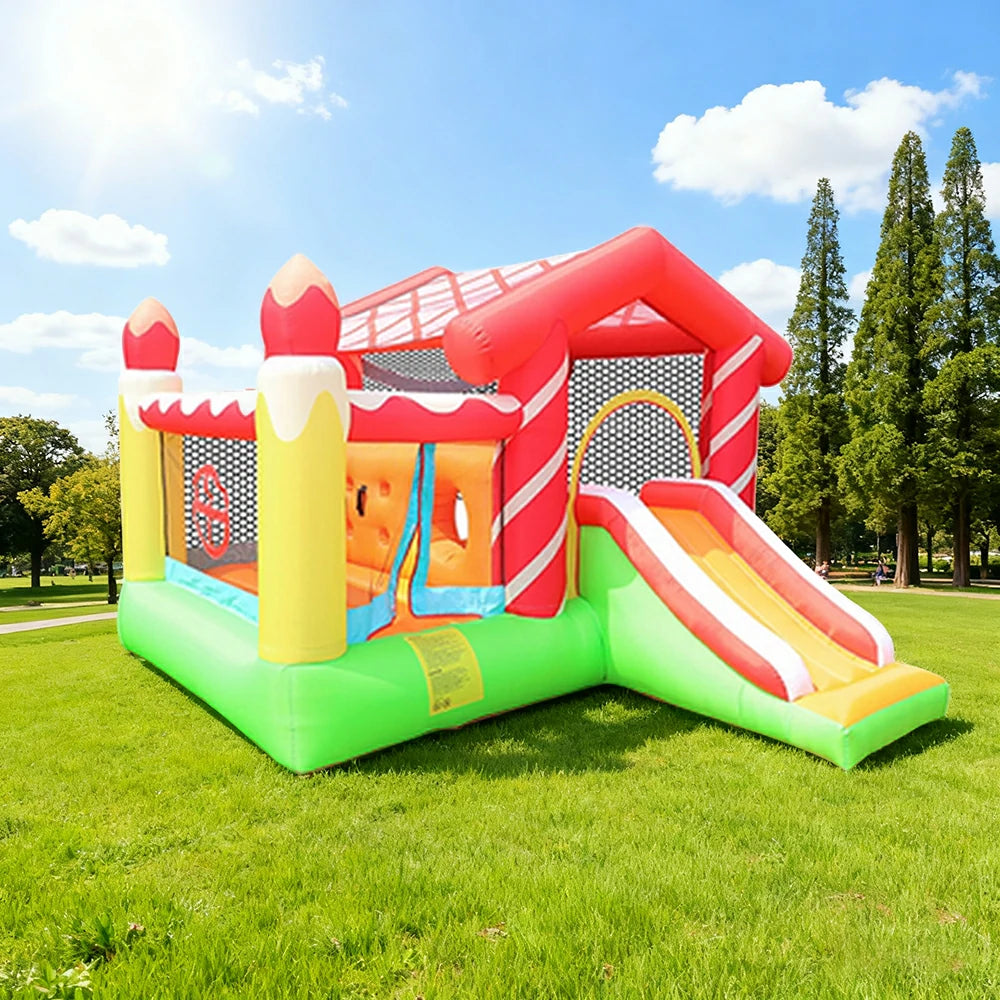 GAMEON Tunnel Tent Inflatable Bounce Castle PVC Build with Blower - Candy House Design